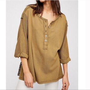 Free People Cool Baby Henley Pullover in Floral Army Green Size Medium OB793091.